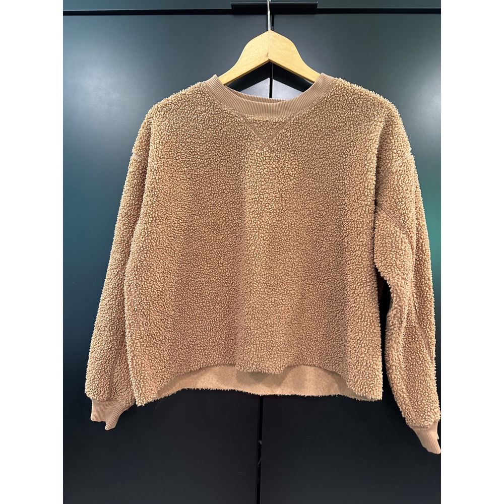 American Eagle Womens Teddy Fleece Sherpa Pullover Sweatshirt Brown XS